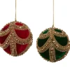 Raz Imports Raz 4" Red or Green Velvet Jeweled Ball Christmas Ornament Sale