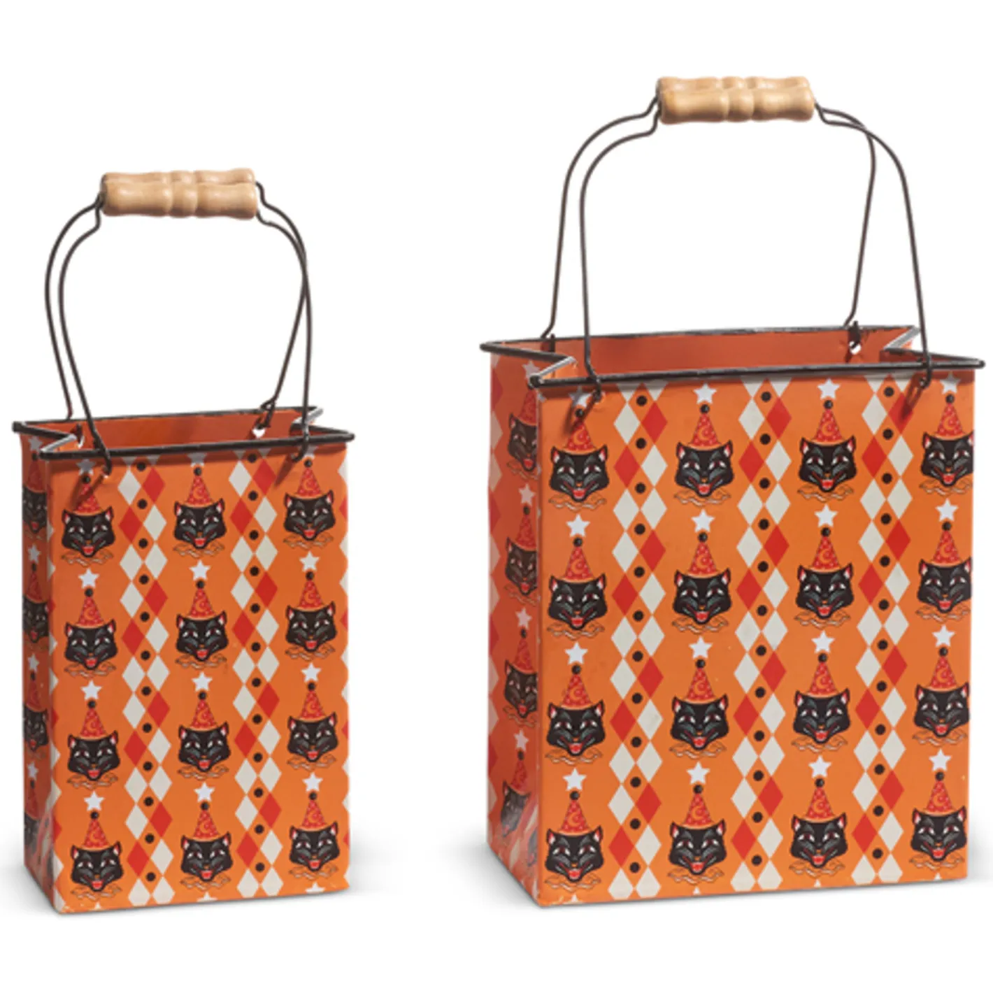 Raz Imports Raz 10" Retro Party Cat Bag Metal Container Halloween Decoration Set 2 4411222 Outlet