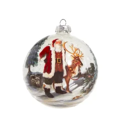 Raz Imports Raz 5" Santa and Reindeer Portrait Glass Ball Christmas Ornament 4324618 Outlet