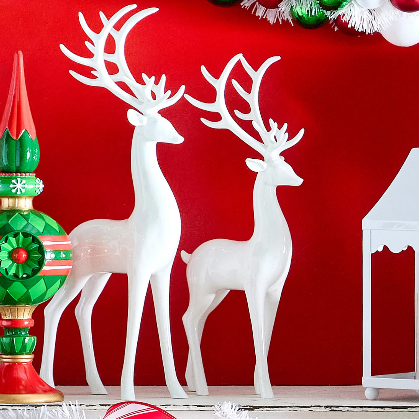 Raz Imports Raz 16.75" Set of 2 High Shine White Deer Christmas Figure 4512217