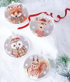 Raz Imports Raz 5.5" Set of 4 North Pole Friends Glass Disc Christmas Ornament 4224624 Clearance