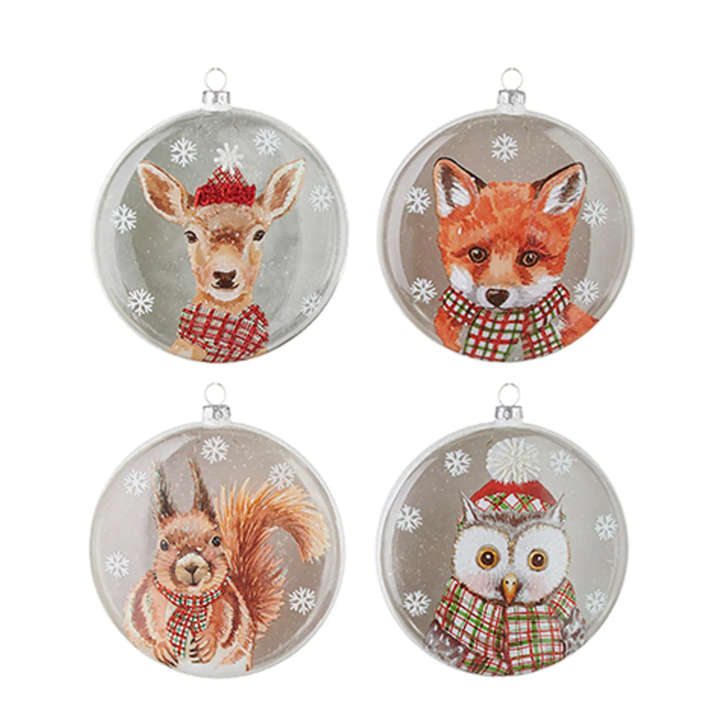 Raz Imports Raz 5.5" Set of 4 North Pole Friends Glass Disc Christmas Ornament 4224624 Clearance