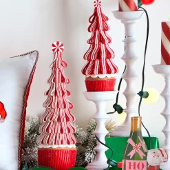 Raz Imports Raz 14" Set of 2 Peppermint Ribbon Trees Christmas Decoration 4516449 Clearance