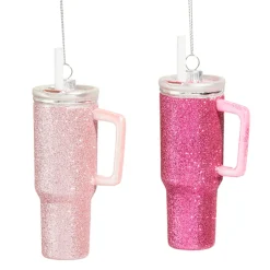 Raz Imports Raz 5" Set of 2 Pink Disco Tumbler Cup Glass Christmas Ornament 4552943