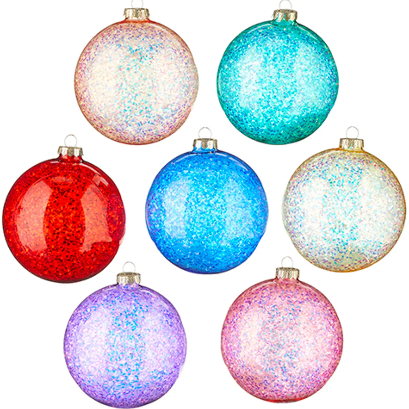 Raz Imports Raz 4.5" Set of 7 Rainbow Glittered Glass ball Christmas Ornaments 4224623 New