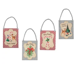 Raz Imports Raz 9.5" Set of 4 Vintage Inspired Postcard with Tinsel Christmas Ornament 4216149 Sale