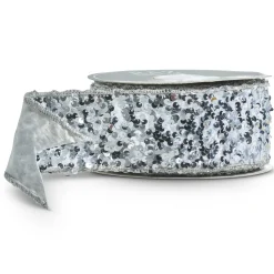 Raz Imports Raz 2.5" Silver Sequined Wired Christmas Ribbon R4371760 Sale