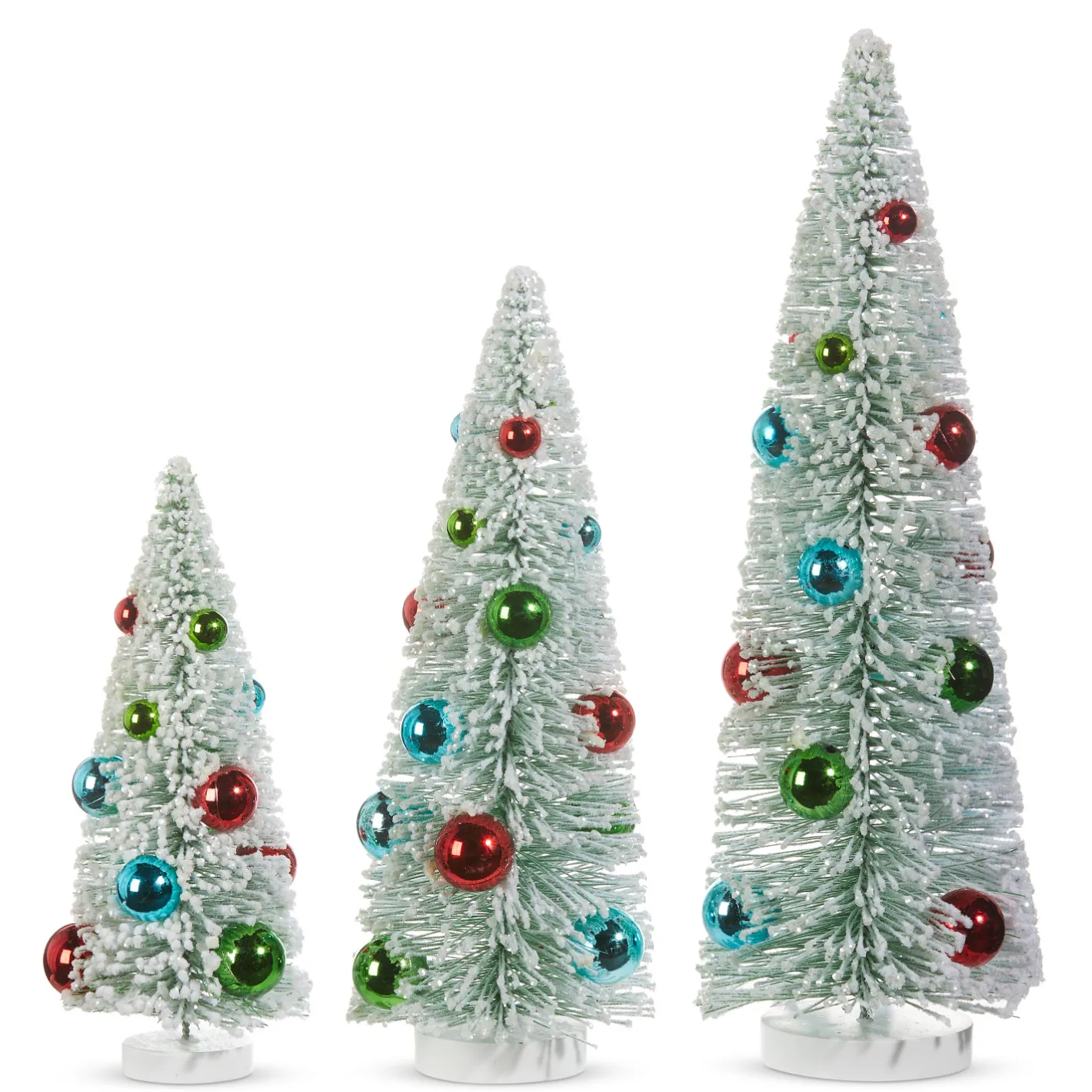 Raz Imports Raz 15" Snowy Bottle Brush Trees with Bright Ornaments Set of 3 4316154 Outlet