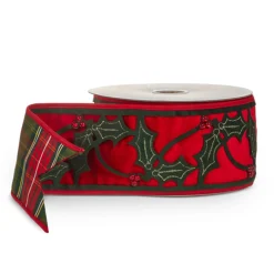 Raz Imports Raz 4" Velvet and Plaid Holly Double Sided Wired Christmas Ribbon R4527772