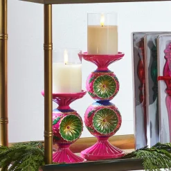 Raz Imports Raz 10" Vintage Pink Multicolor Candle Holders Christmas Decoration 4530525 Sale