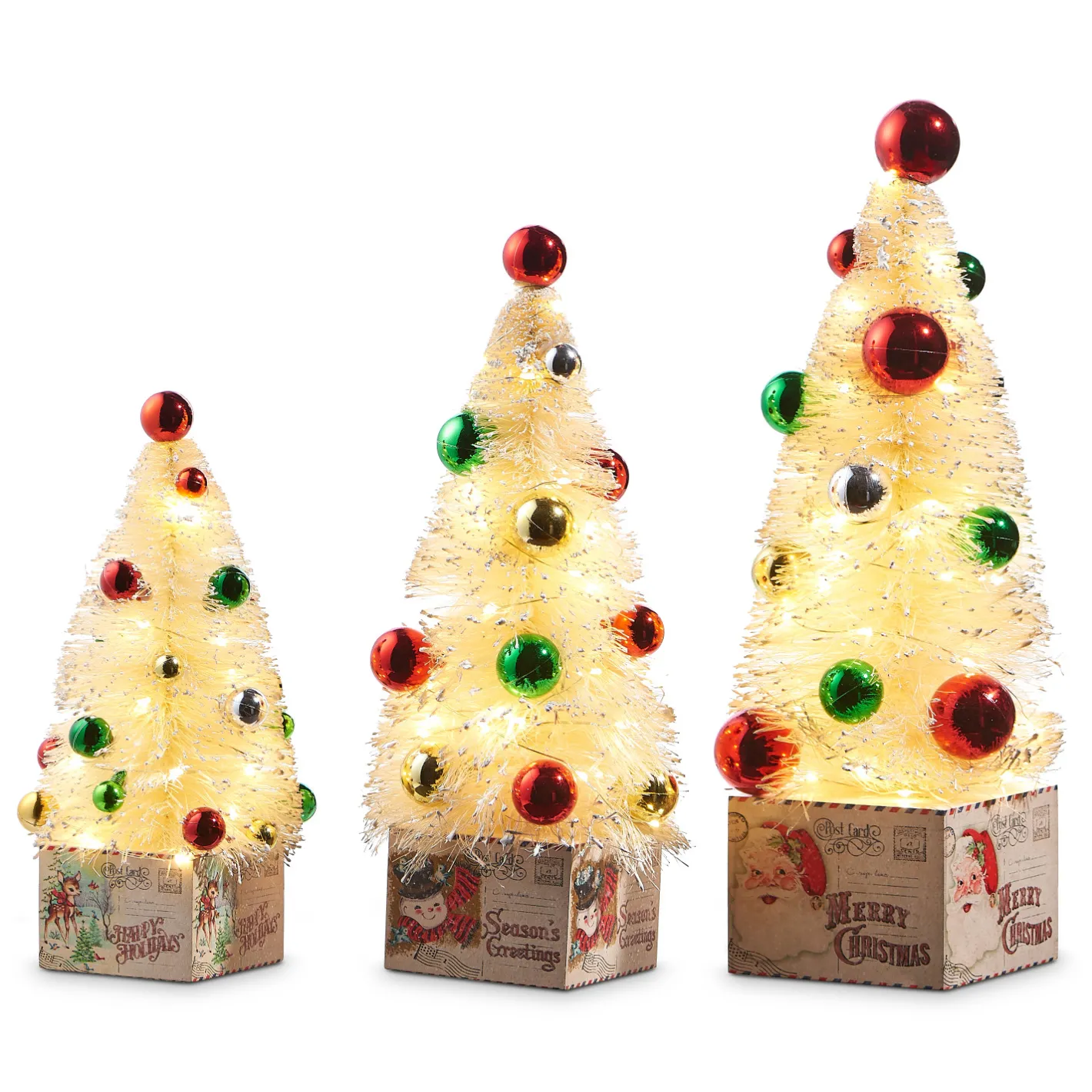 Raz Imports Raz 15.5" Vintage Post Card Lighted Bottle Brush Trees Set of 3 4316115 New
