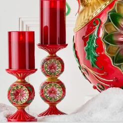 Raz Imports Raz 10" Vintage Red and Green Candle Holder Christmas Decoration 4530526 New