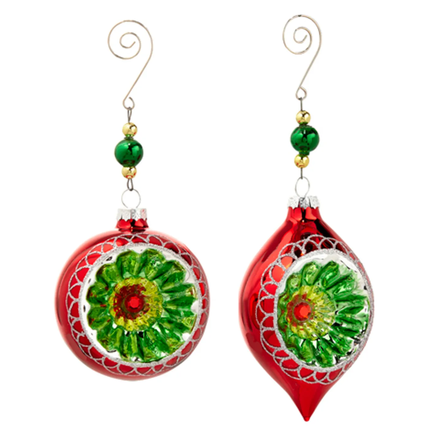 Raz Imports Raz 6" Vintage Red and Green Glass Reflector Christmas Ornament with Hanger 4412512 Clearance