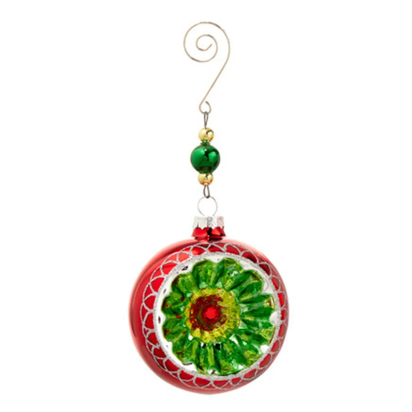 Raz Imports Raz 6" Vintage Red and Green Glass Reflector Christmas Ornament with Hanger 4412512 Clearance
