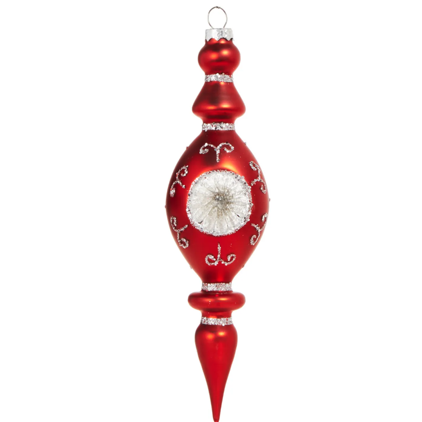 Raz Imports Raz 8.25" Vintage Red Finial Glass Christmas Ornament with Silver Reflectors 4320863 Sale