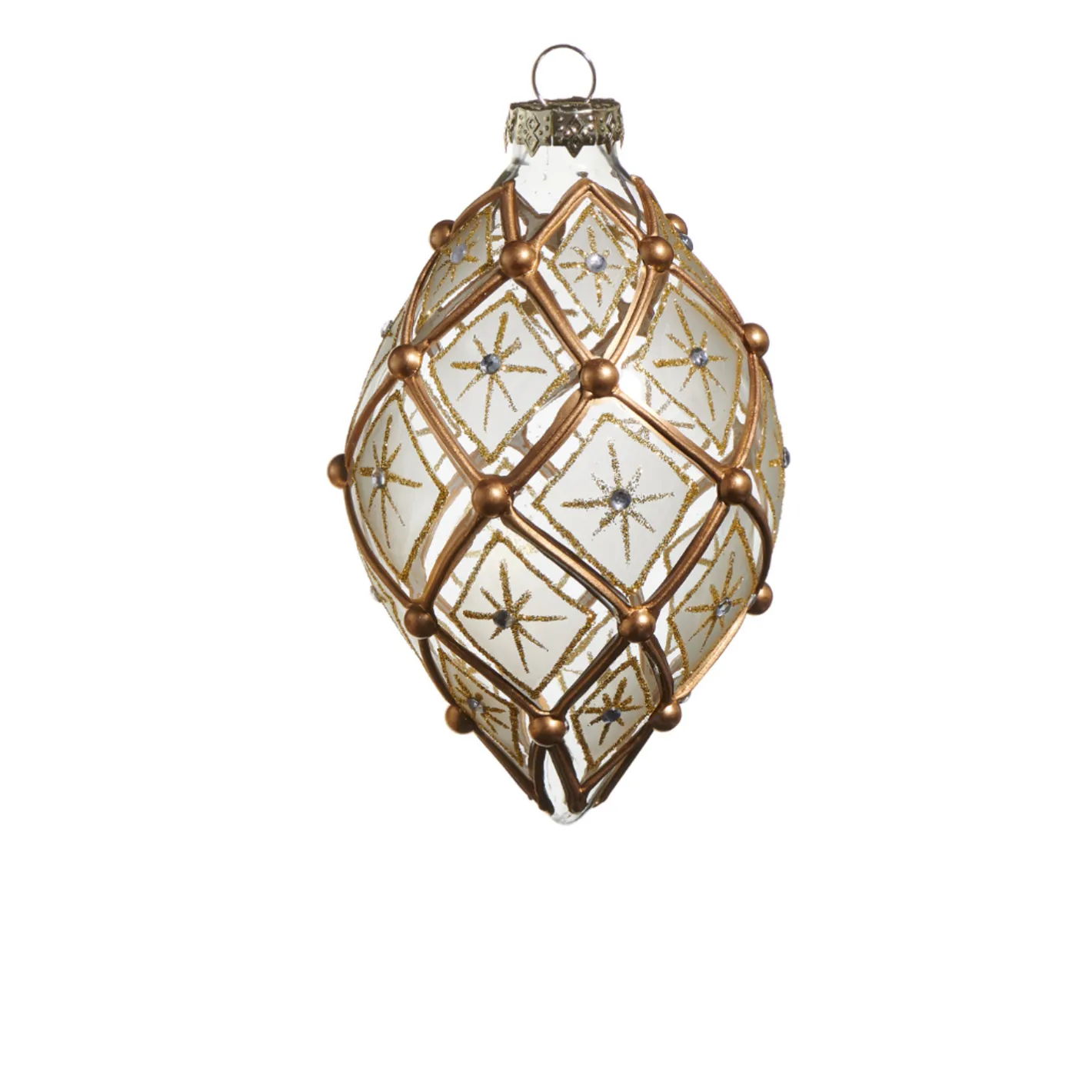 Raz Imports Raz 4" White and Gold Deco Clear Glass Christmas Ornament 4524885 Outlet