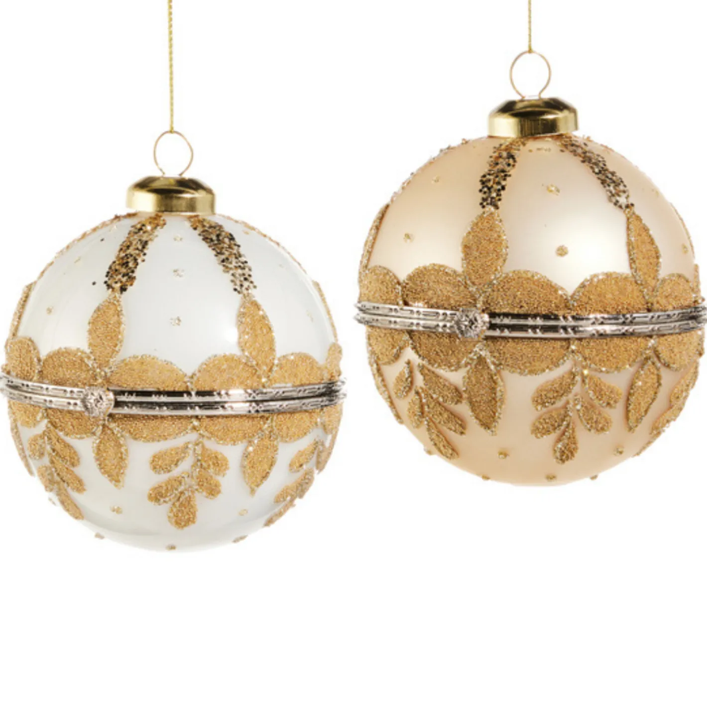 Raz Imports Raz 4" White or Champagne Round Jewelry Box Glass Christmas Ornament Hot