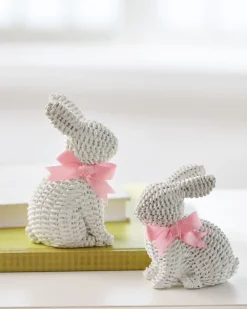 Raz Imports Raz 5.25" White Woven Wicker Bunny Figures with Pink Bows Set of 2 4511174 Clearance