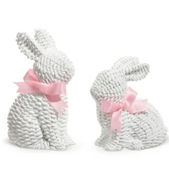 Raz Imports Raz 5.25" White Woven Wicker Bunny Figures with Pink Bows Set of 2 4511174 Clearance
