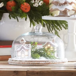 Raz Imports Raz 11.75" Whitewash Beaded Wooden Tray with Cloche 4424402 Sale