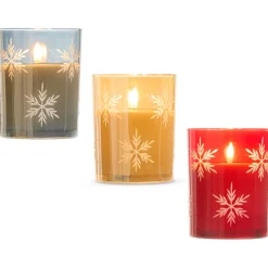 Raz Imports Raz 4" x 5" Smoke Grey, Gold, or Red Glass Snowflake Flameless Candle Best