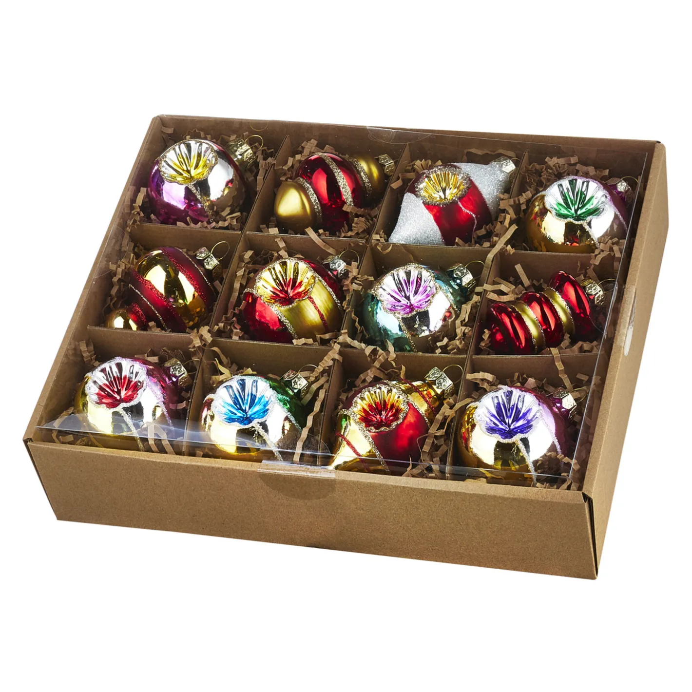 Raz Imports Raz Box of 12 3.25" Bright Vintage Glass Christmas Ornaments 4120894 Outlet