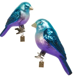Raz Imports Raz Eric Cortina 5.5" Blue Clip On Fantasy Birds Glass Christmas Ornament Set 4553135 New