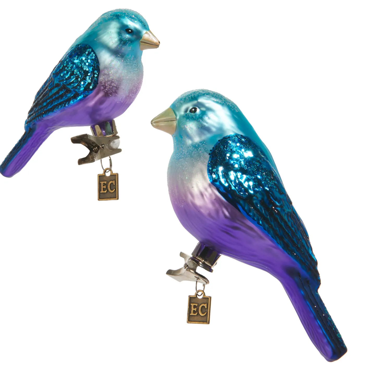 Raz Imports Raz Eric Cortina 5.5" Blue Clip On Fantasy Birds Glass Christmas Ornament Set 4553135 New