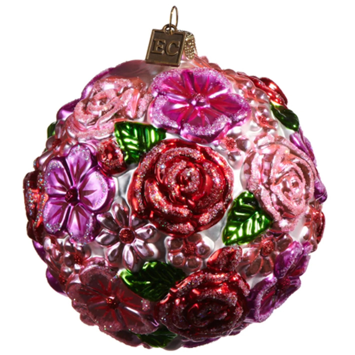 Raz Imports Raz Eric Cortina 4" Colorful Flower Ball Glass Christmas Ornament 4553174 Hot