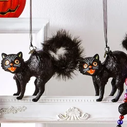 Raz Imports Raz Eric Cortina 6" Fraidy Black Cat Glass Halloween Ornament 4553161 Clearance