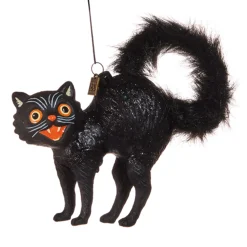 Raz Imports Raz Eric Cortina 6" Fraidy Black Cat Glass Halloween Ornament 4553161 Clearance