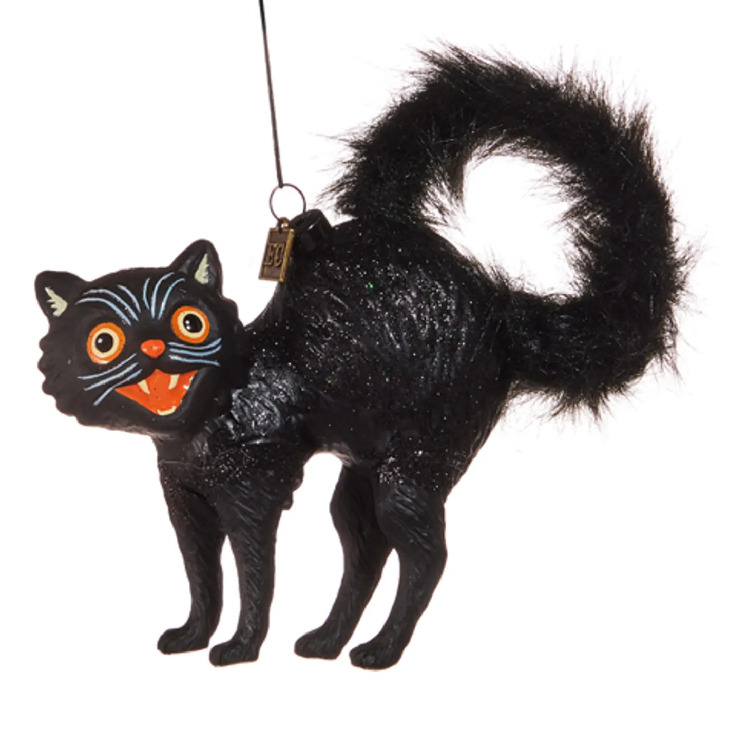 Raz Imports Raz Eric Cortina 6" Fraidy Black Cat Glass Halloween Ornament 4553161 Clearance