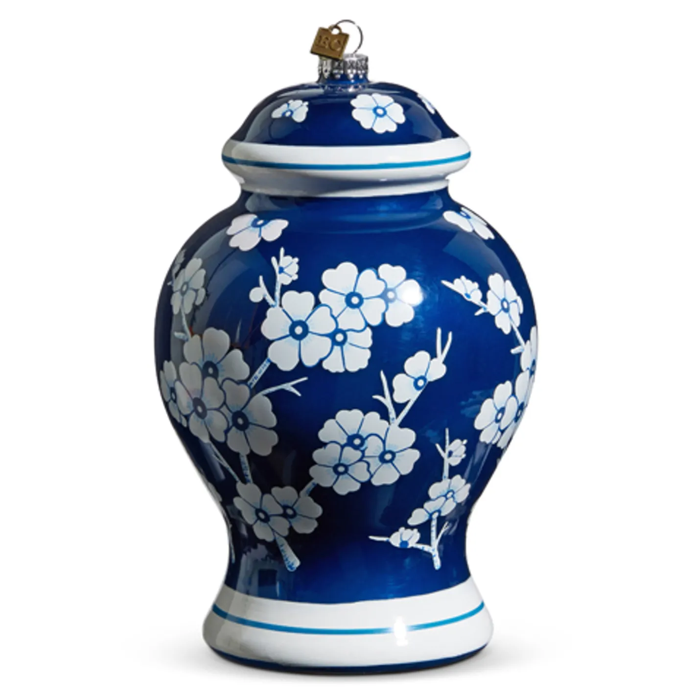 Raz Imports Raz Eric Cortina 8" Large Blue Ginger Jar Glass Christmas 4453181 Sale