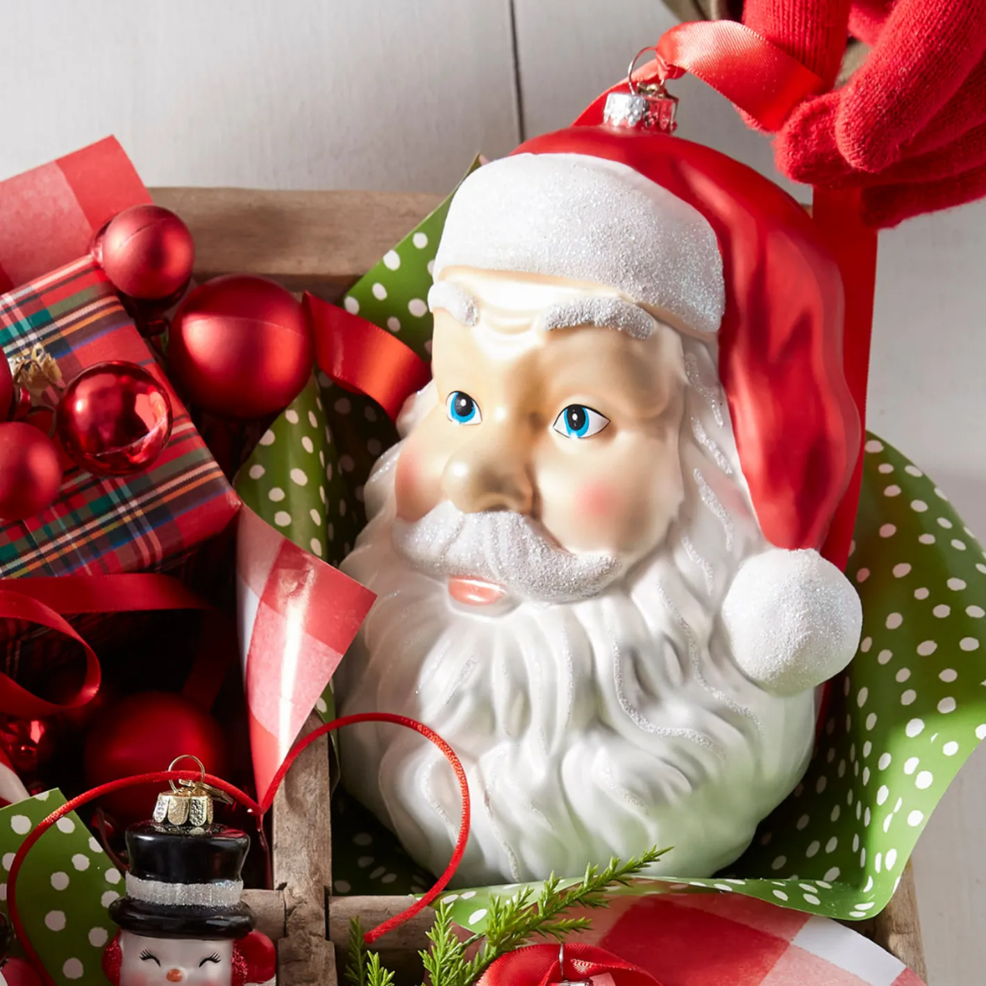 Raz Imports Raz Eric Cortina 8" Large Santa Face Blow Mold Glass Christmas 4453175 Outlet