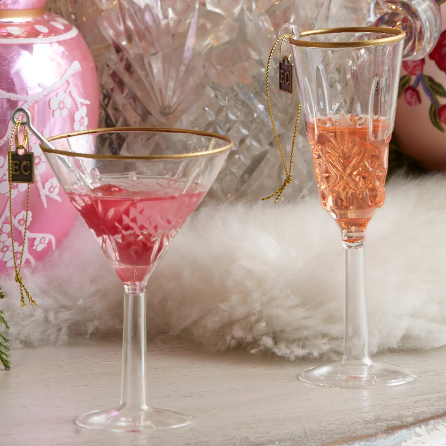 Raz Imports Raz Eric Cortina Pink Martini or Champagne Glass Christmas Ornament