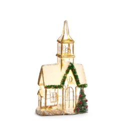Raz Imports Raz Glass Lighted Gold Church or Pagoda Christmas Figure New