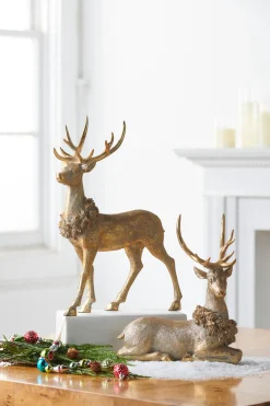 Raz Imports Raz Gold Deer with Christmas Wreath Figure Set of 2 4211148 Hot