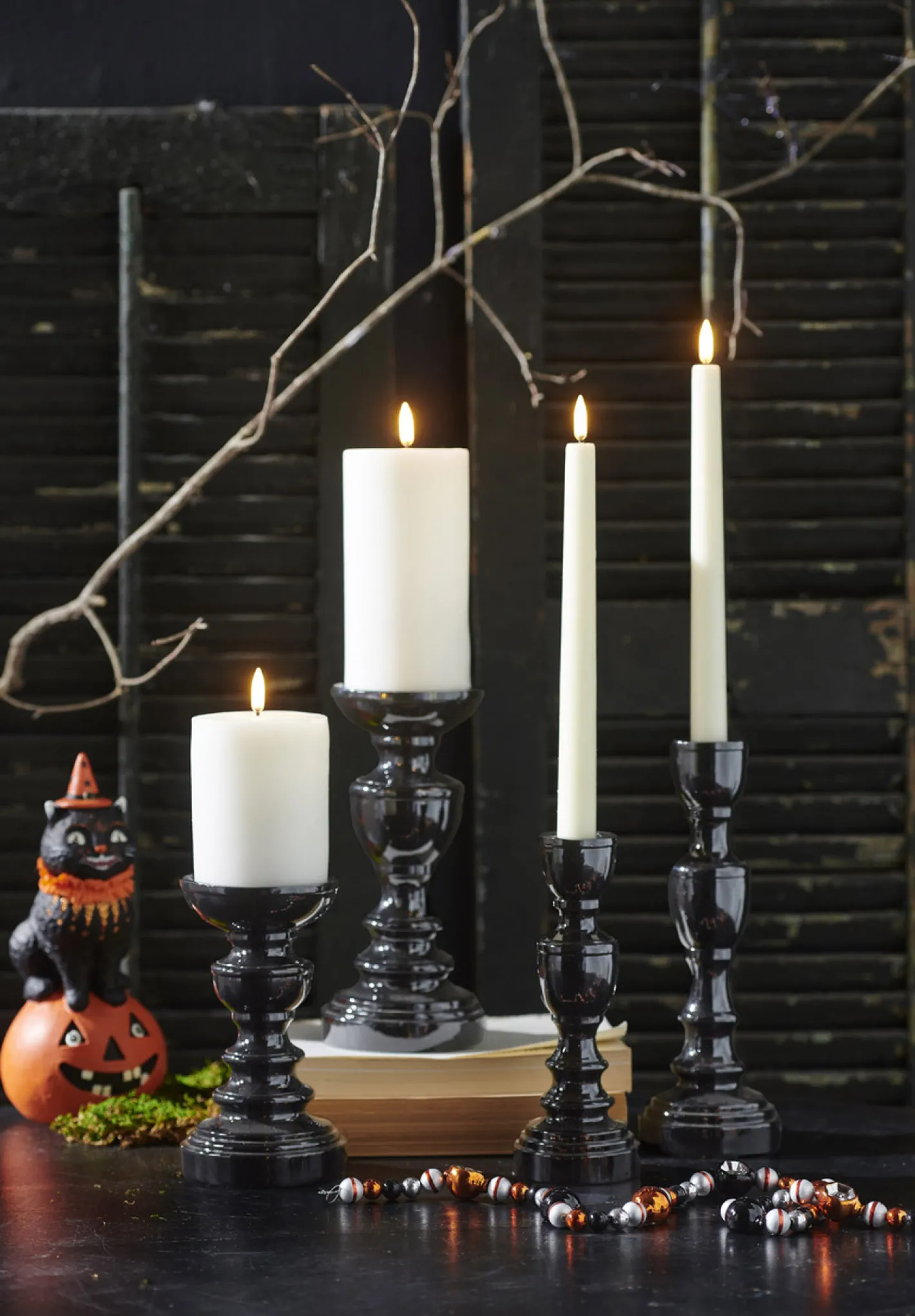 Raz Imports Raz High Shine Black Pillar or Taper Halloween Candle Holders Best