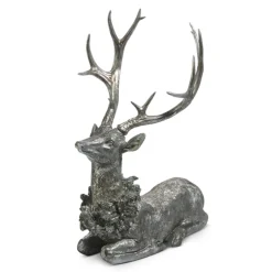 Raz Imports Raz Large Sitting or Standing Silver Deer with Wreath Christmas Figure Outlet
