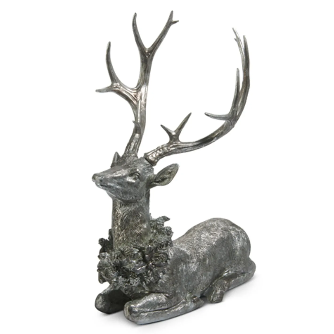 Raz Imports Raz Large Sitting or Standing Silver Deer with Wreath Christmas Figure Outlet