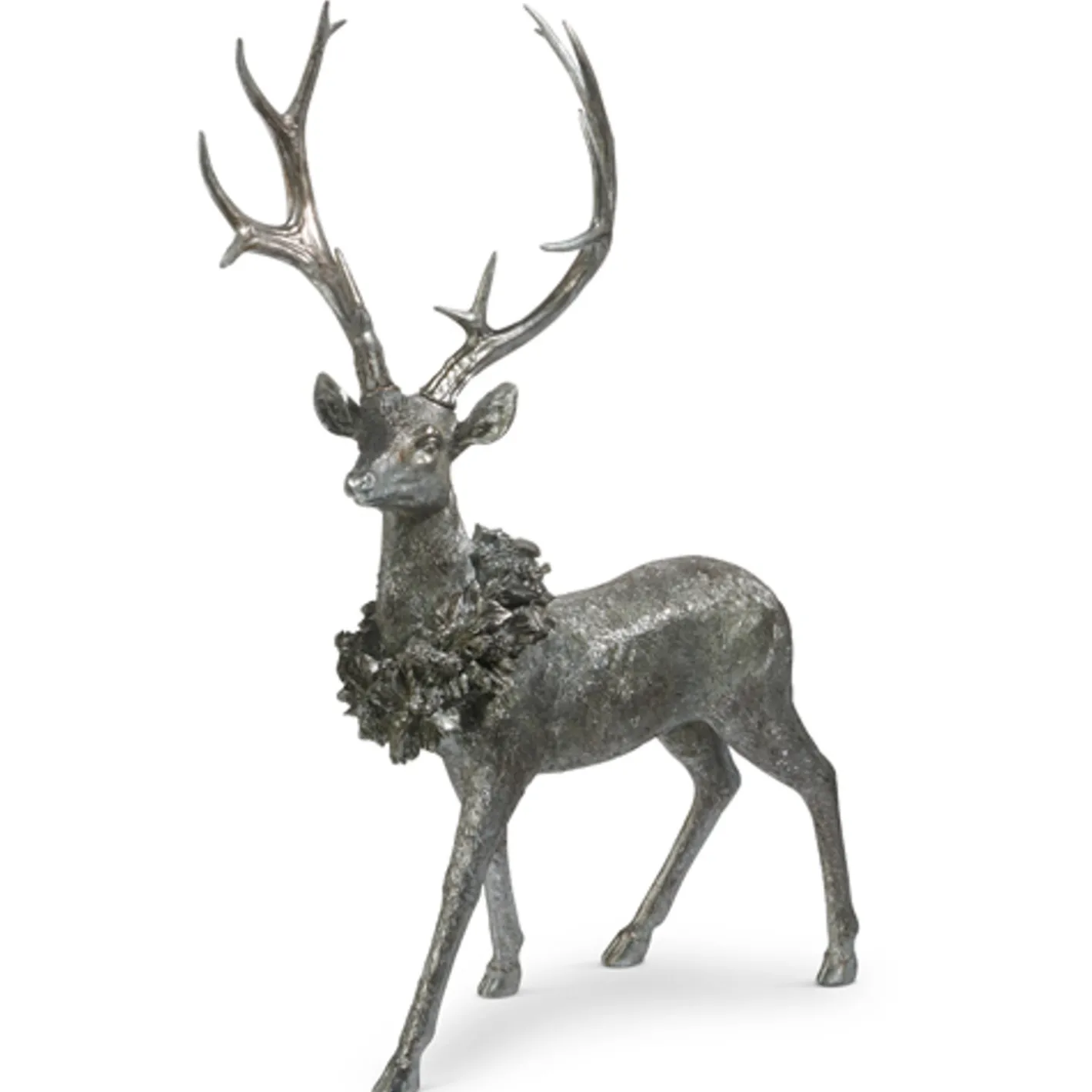 Raz Imports Raz Large Sitting or Standing Silver Deer with Wreath Christmas Figure Outlet