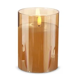 Raz Imports Raz Pillar Battery Operated Flickering Candle In Gold Glass Online