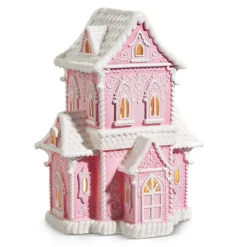 Raz Imports Raz Pink and White Lighted Christmas Gingerbread House Decoration Best