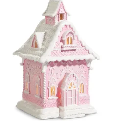 Raz Imports Raz Pink and White Lighted Christmas Gingerbread House Decoration Best