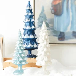 Raz Imports Raz Set of 3 Blue and White Snowy Glass Christmas Trees 4222914 Sale