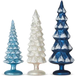 Raz Imports Raz Set of 3 Blue and White Snowy Glass Christmas Trees 4222914 Sale