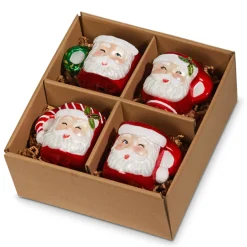 Raz Imports Raz Set of 4 Boxed Santa Mug Glass Christmas Ornament 4352887 Best