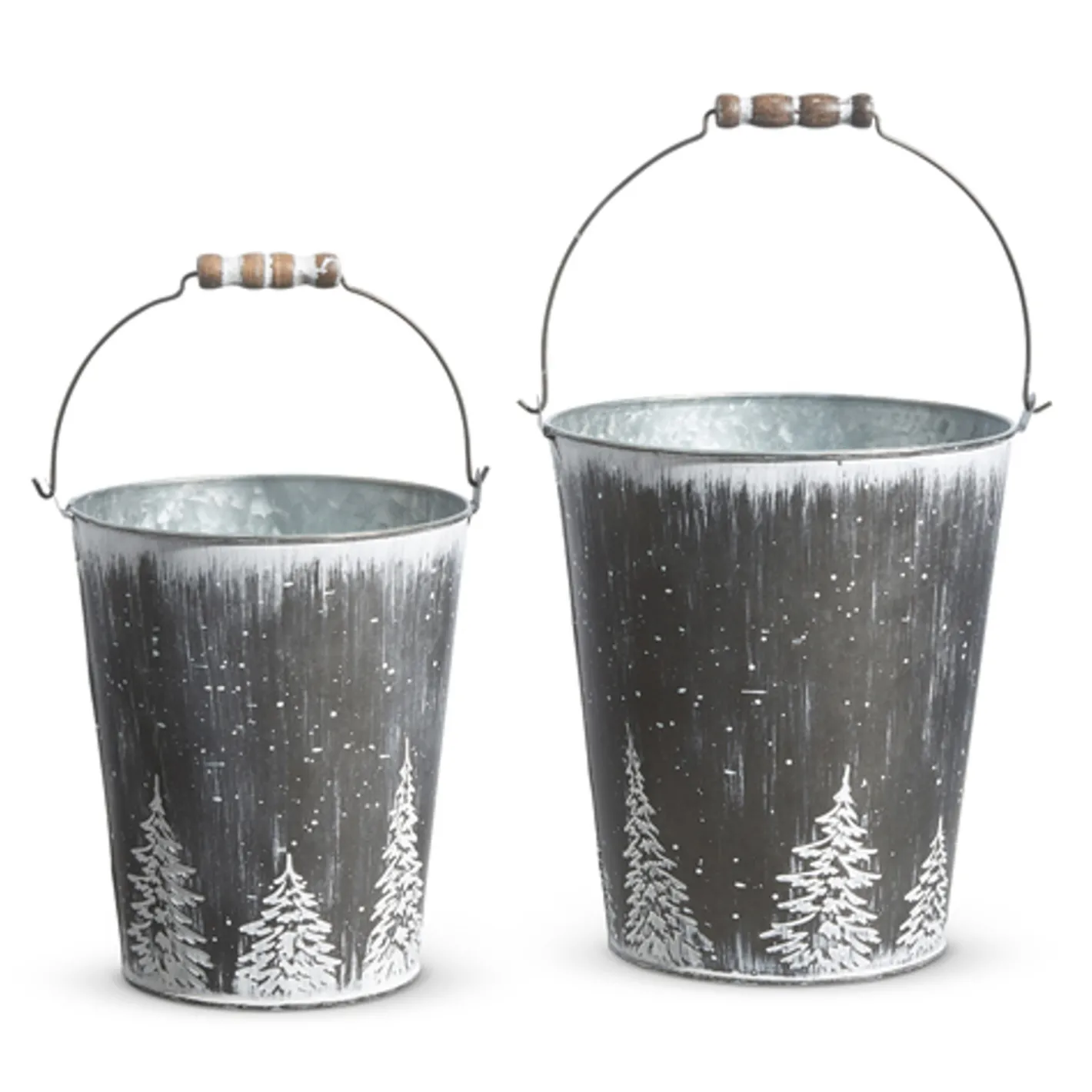 Raz Imports Raz Set of 2 Galvanized Buckets with Trees Christmas Decorations 4355001 New