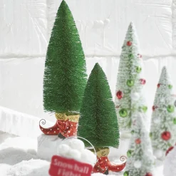 Raz Imports Raz Set of 2 Green Glitter Bottle Brush Tree with Elf Shoes 4227111 Sale