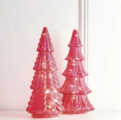 Raz Imports Raz Set of 2 Pink Textured Glass Lighted Christmas Tree Decoration 4220113 Clearance